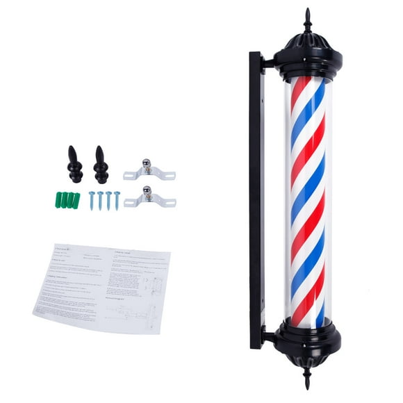 DSFX Barbershop Pole Barber Pole Led Red 27 Led Barber Pole,Rotating Illuminating with Top Lamp Globe Light Black White Stripes Sign,Waterproof Wall-Mounted Lamp 